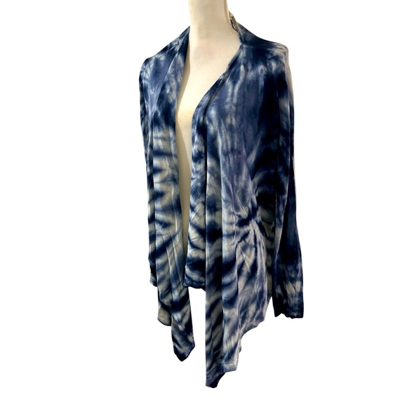 Chicos silk angora Blue and Cream Tie-Dye Flowy cardigan sweater Size large - Picture 3 of 5